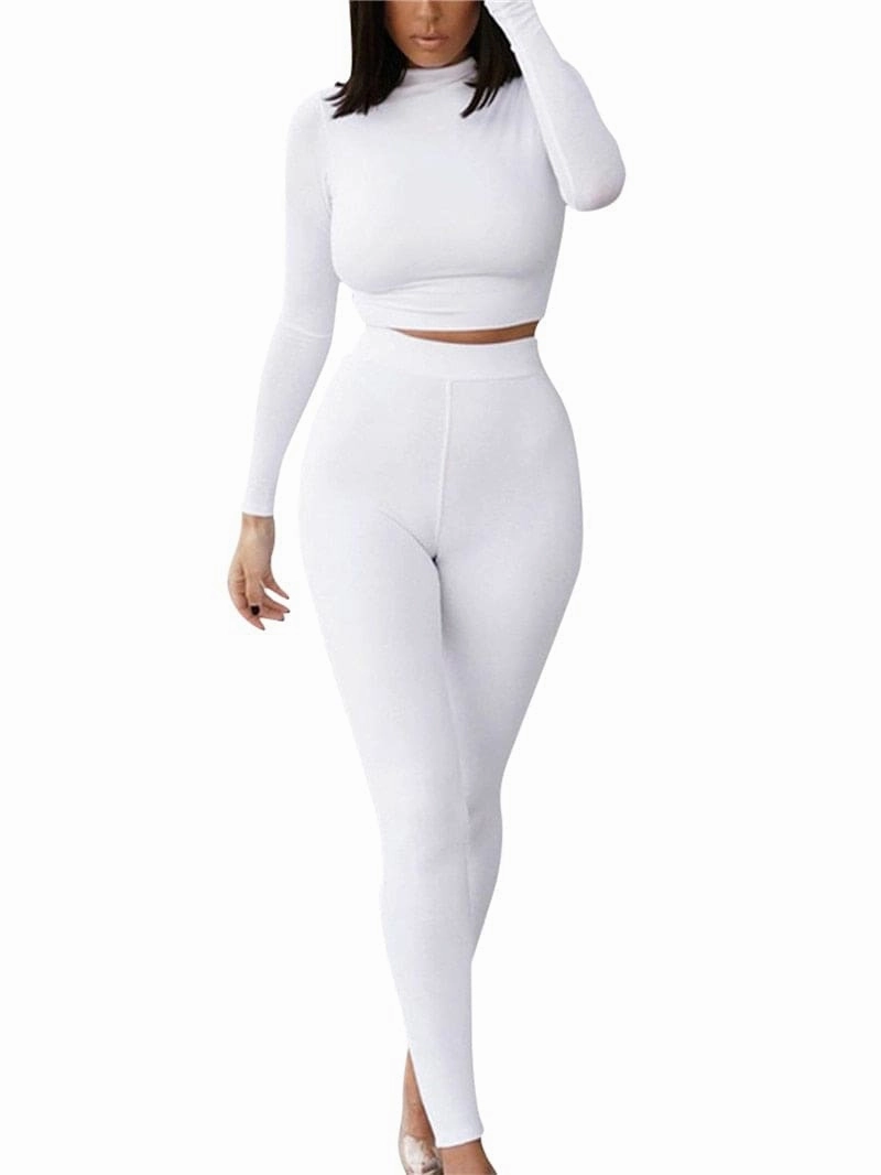 2 Piece Sets Sport Suit Celebrity Women  Long Sleeve Crop Tops High Waist Leggings Pants Workout Seamless Clothes Tracksuit