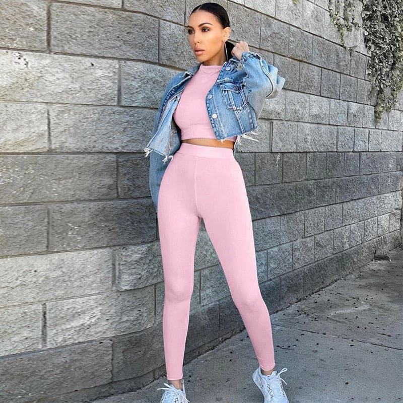 2 Piece Sets Sport Suit Celebrity Women  Long Sleeve Crop Tops High Waist Leggings Pants Workout Seamless Clothes Tracksuit