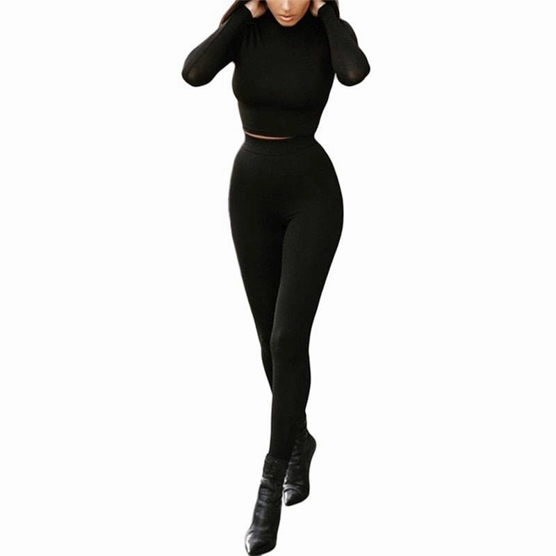 2 Piece Sets Sport Suit Celebrity Women  Long Sleeve Crop Tops High Waist Leggings Pants Workout Seamless Clothes Tracksuit