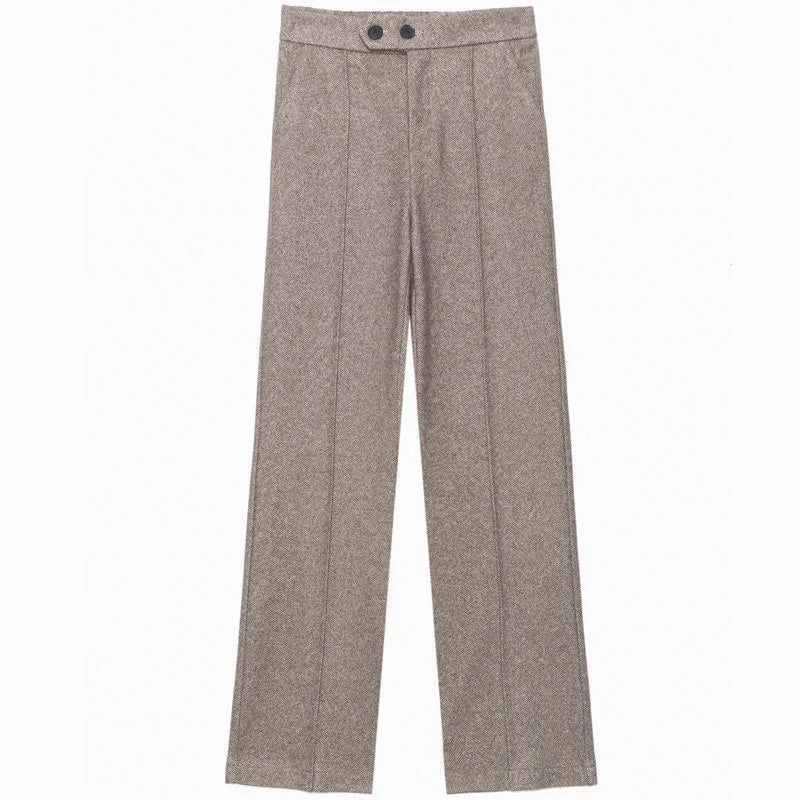 Big Size Thick Wool Blend Korean Woolen Wide Leg Winter Casual High Waist Loose Pants