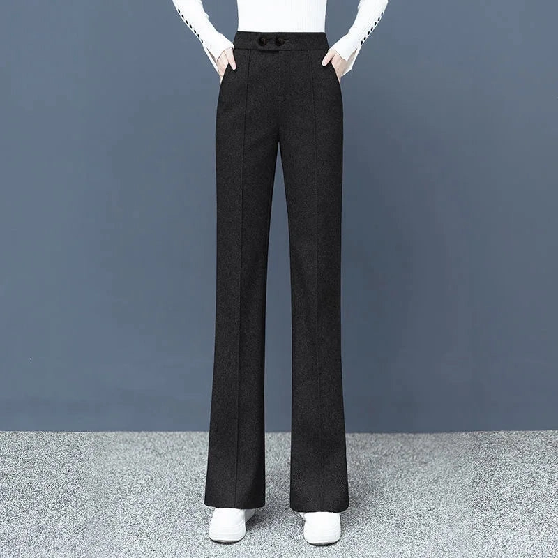 Big Size Thick Wool Blend Korean Woolen Wide Leg Winter Casual High Waist Loose Pants
