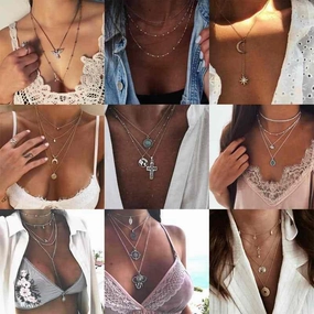 Bohemian Multi Layer Necklace Pendant | Boho Women Multilayer Necklace