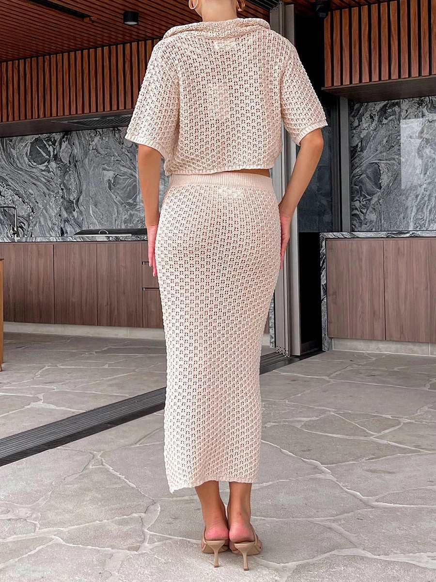 Casual Crochet Knit High Waist Slit Long Dress Skirt