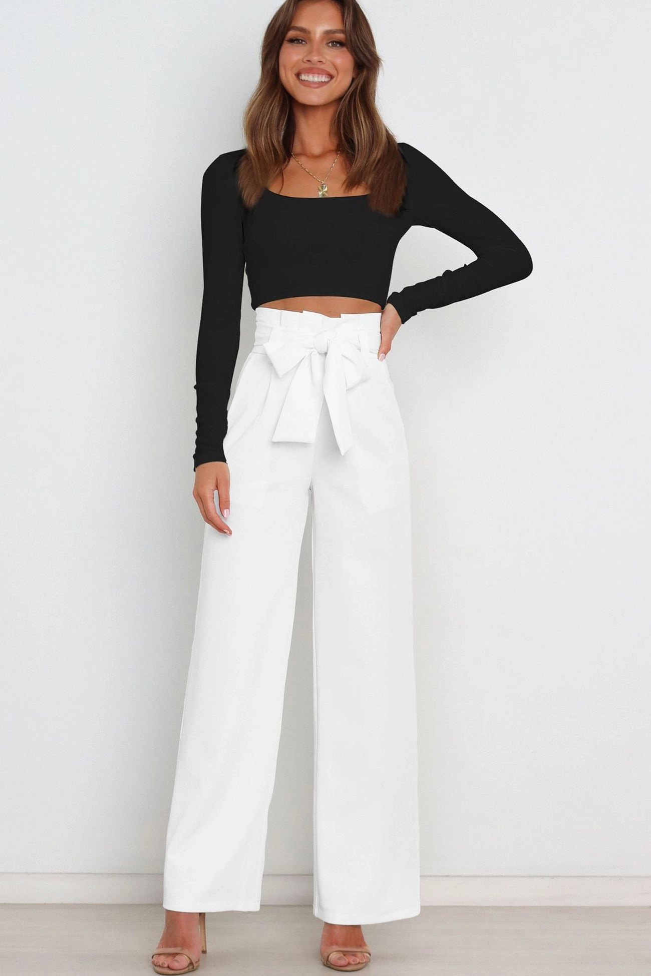 Casual Tie-Front Loose Straight Long Pants