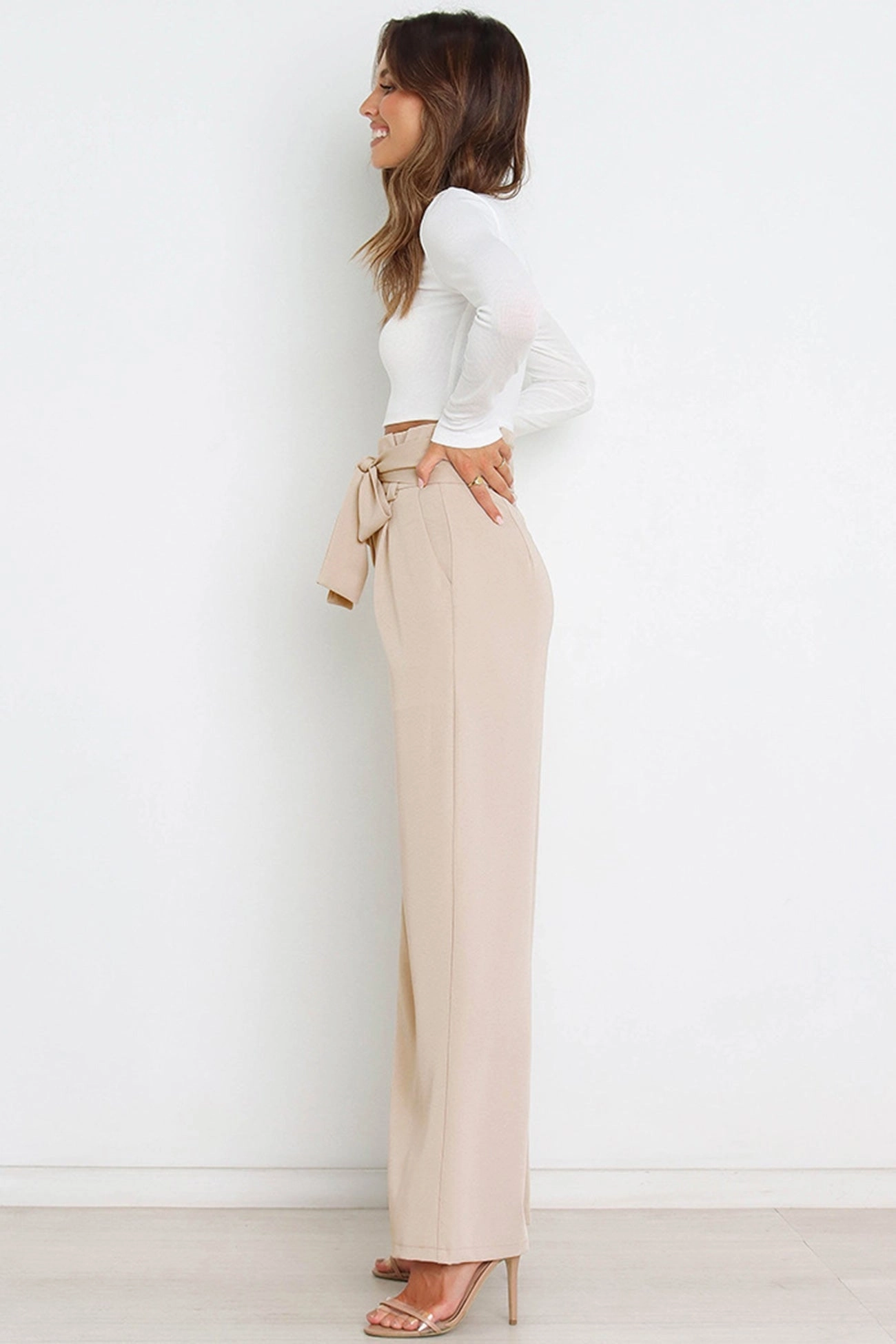 Casual Tie-Front Loose Straight Long Pants