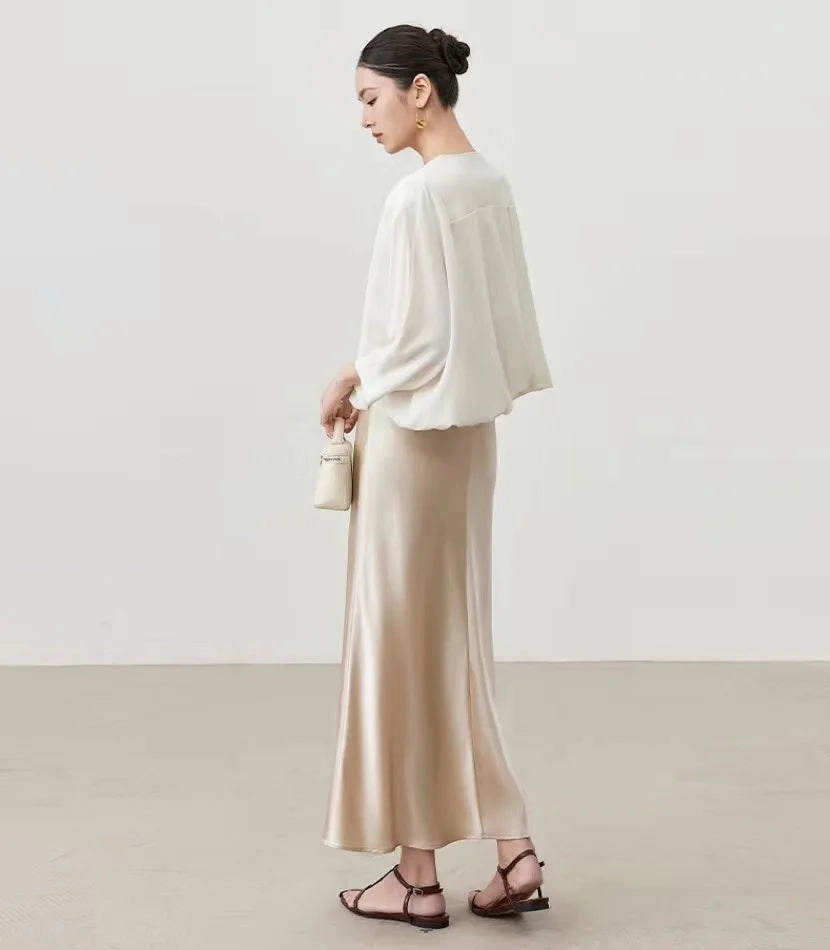 Chic High Waist Satin Silk Slim Fashion Midi Skirt