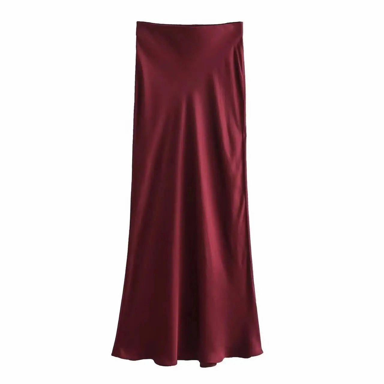 Chic Silk Texture Tight Elegant Solid Satin High Waist Slim Midi Skirt