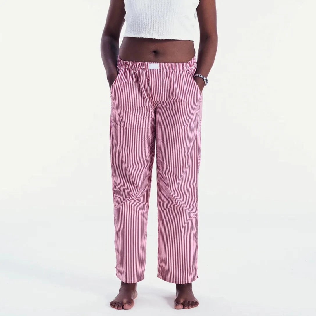 Comfy Wide Leg Vintage Elastic Waist Plaid Striped Retro Pajams Bottoms Pants