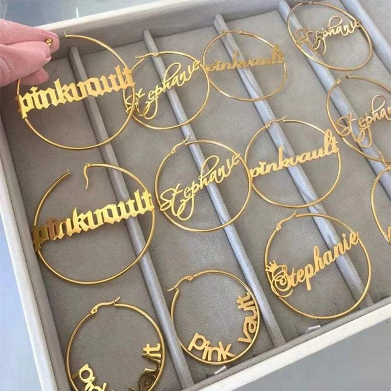 DOREMI 304 Stainless Steel Letter Earrings Round Custom Name Earrings