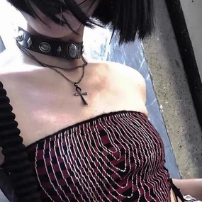 Double Cross Brown Leather Vintage Roman Riveted Punk Hipster Necklace