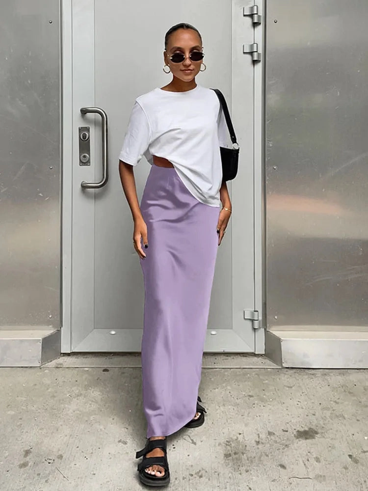 Elegant Satin Black Slim High Waist Trumpet Skirt