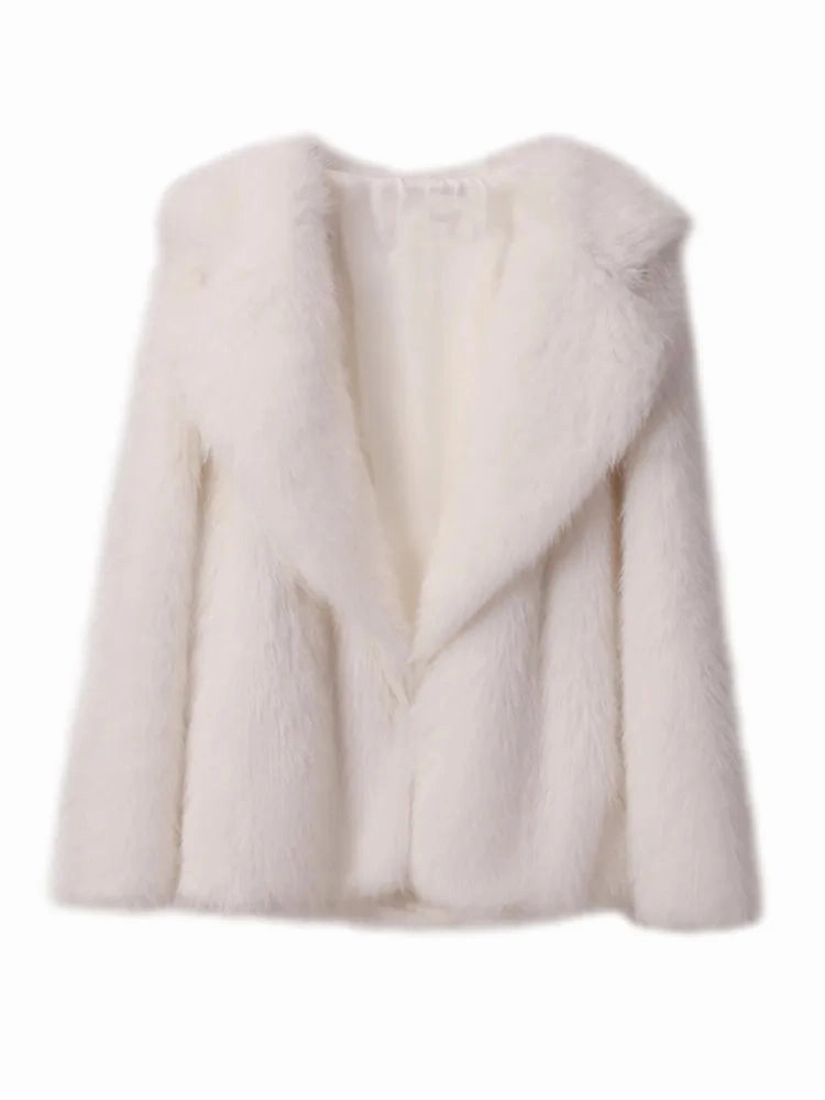 Fur White Winter Fashion Turndown Solid Long Sleeve Coats
