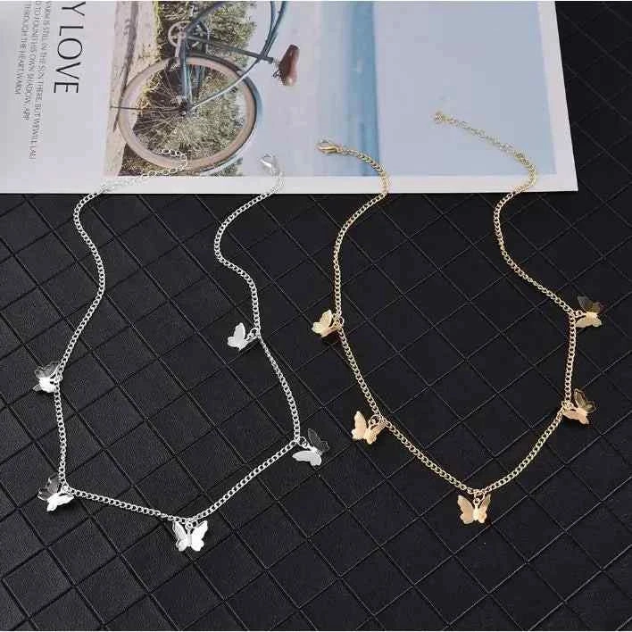 Gold Chain Butterfly Pendant Choker Necklace: Bohemian Beach Jewelry