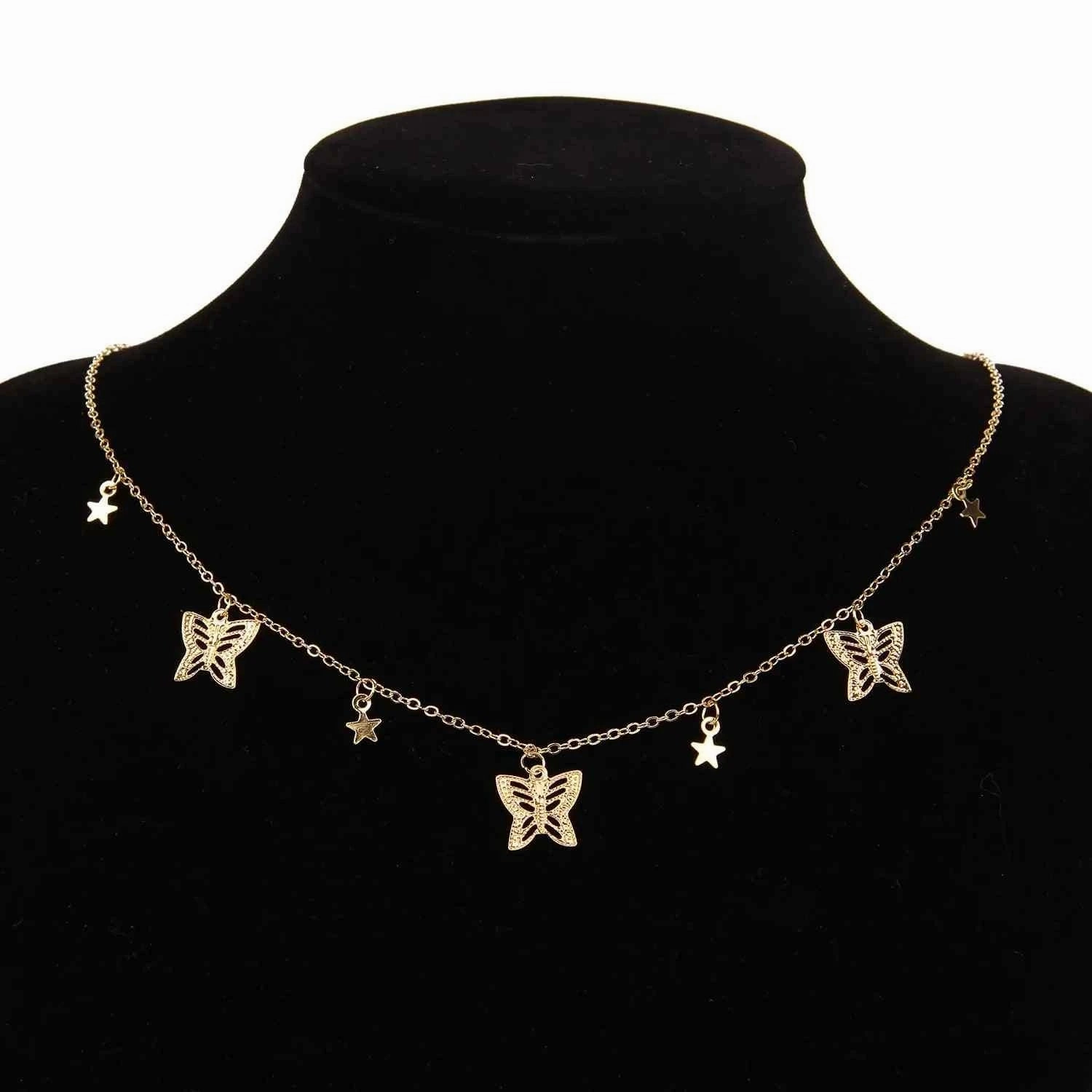 Gold Chain Butterfly Pendant Choker Necklace: Bohemian Beach Jewelry
