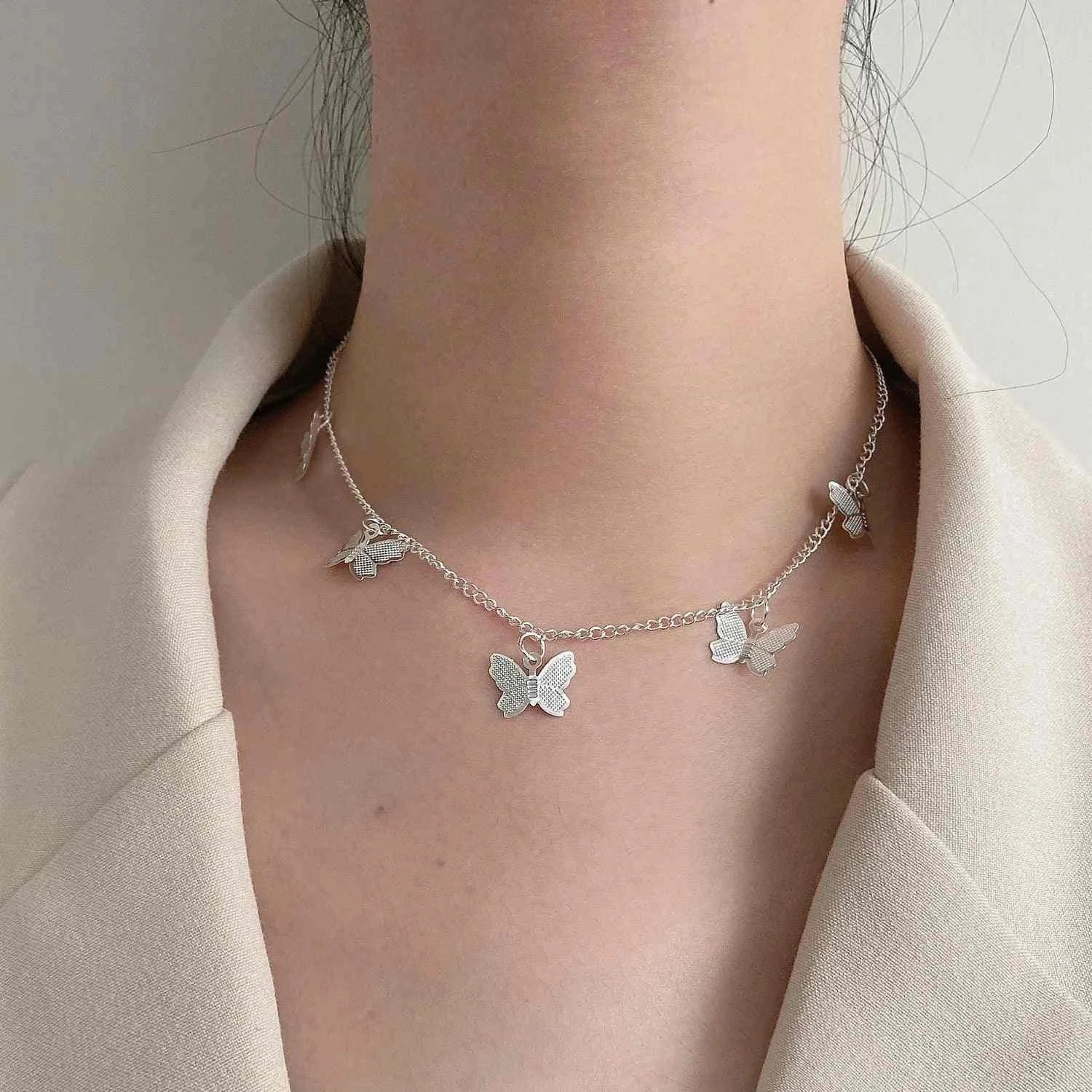 Gold Chain Butterfly Pendant Choker Necklace: Bohemian Beach Jewelry