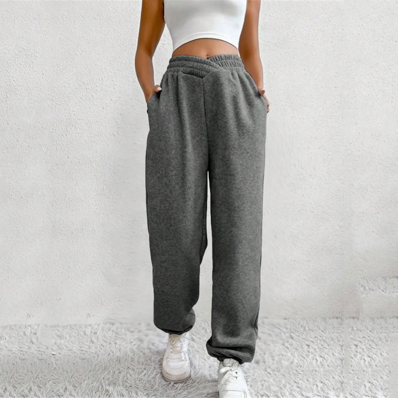 High Waist Loose Pockets Training Sports Baggy Fall Winter Pants