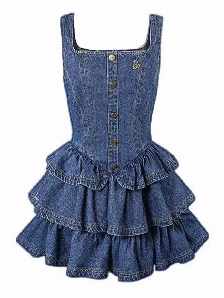 KittenAlarm - 2024 Autumn Camisole Jean Dress Sleeveless Denim Slim Vintage Y2k Mini Dress Women 3 Piece Dress Set Korean Fashion Clothing