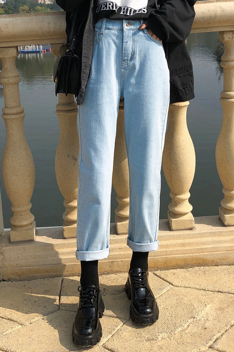KittenAlarm - 4 Colors Elastic Waist Long Jeans Pants