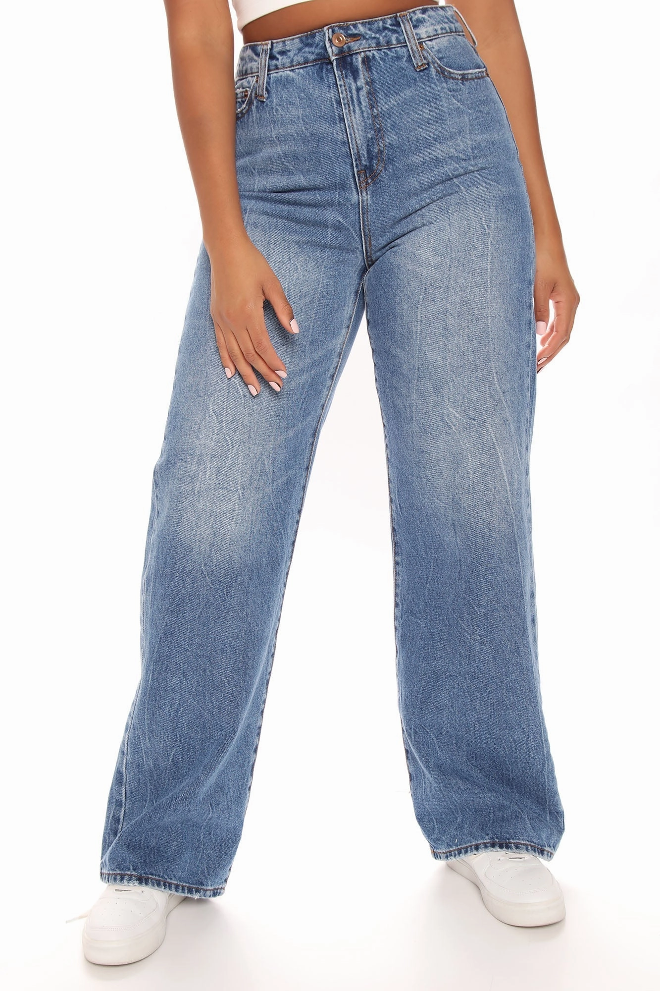 KittenAlarm - 90's Girl Non Stretch Wide Leg Jeans - Vintage Blue Wash