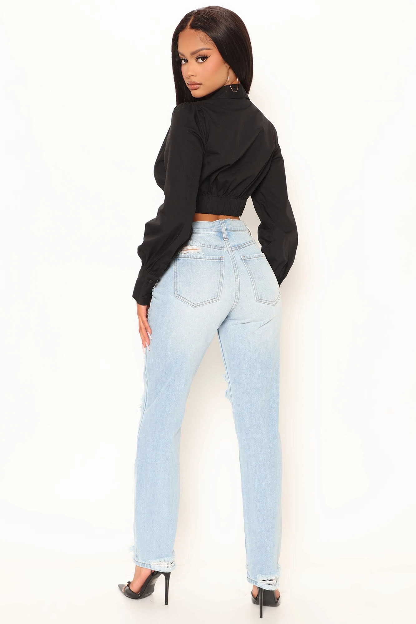 KittenAlarm - 90's Loose Ripped Slouch Fit Jeans - Light Blue Wash