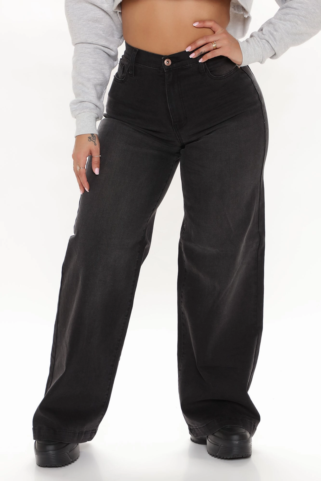 KittenAlarm - Abbot Kinney Wide Leg Skater Jeans - Black