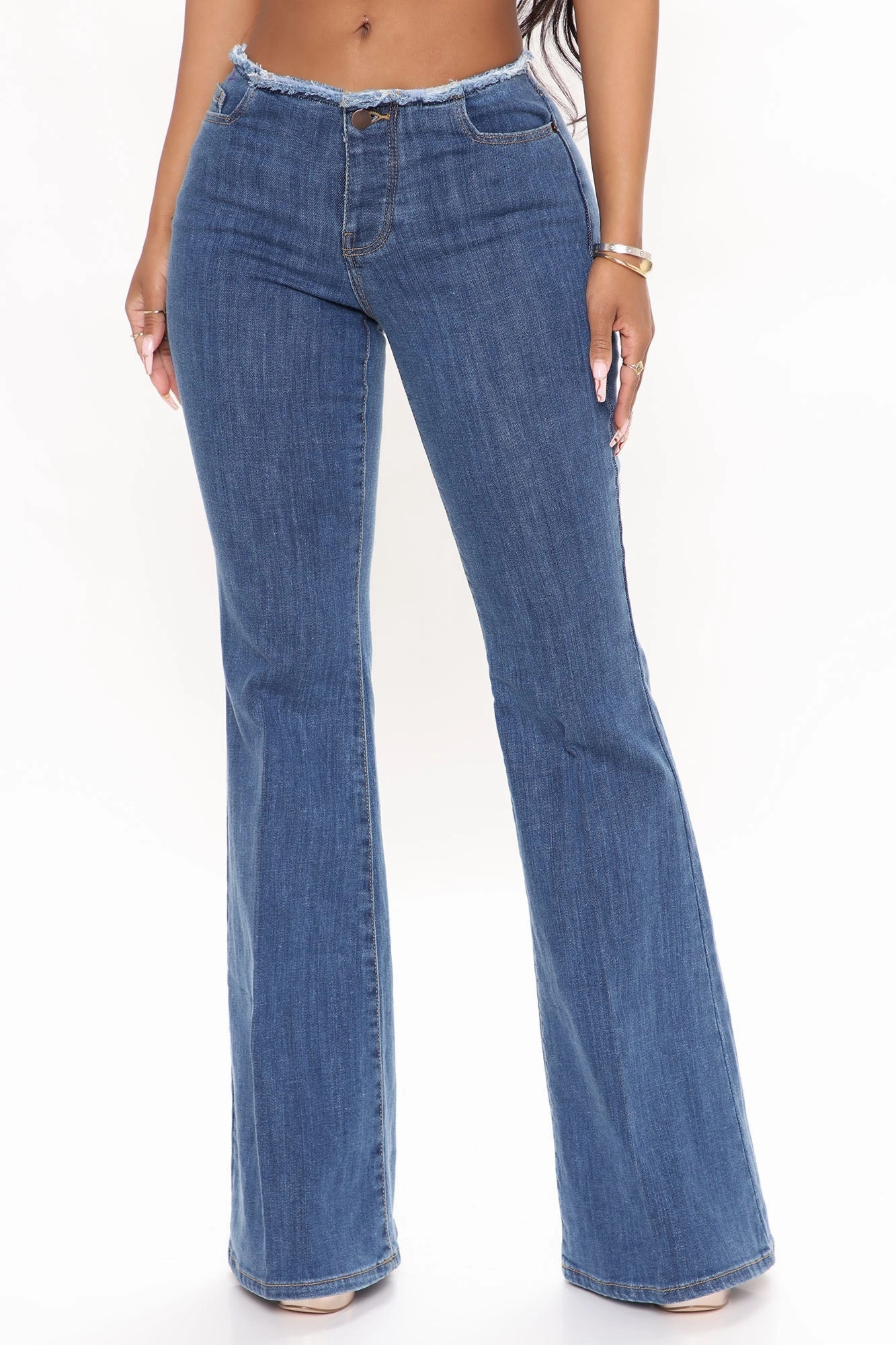 KittenAlarm - After All These Years Low Rise Flare Jeans - Medium Blue Wash