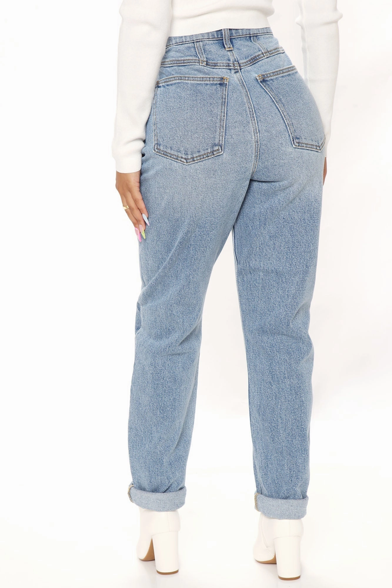 KittenAlarm - Albany Tapered Curvy Roll Cuff Balloon Jeans - Medium Blue Wash