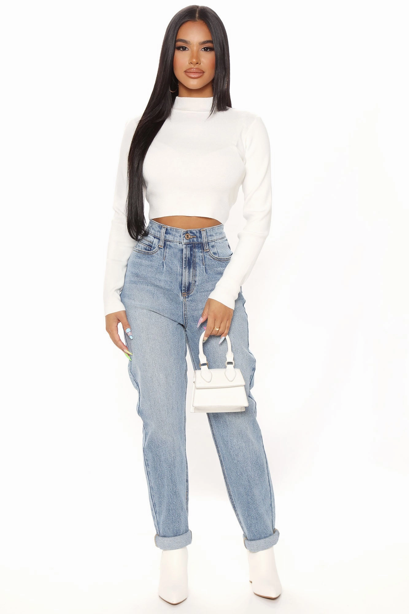 KittenAlarm - Albany Tapered Curvy Roll Cuff Balloon Jeans - Medium Blue Wash