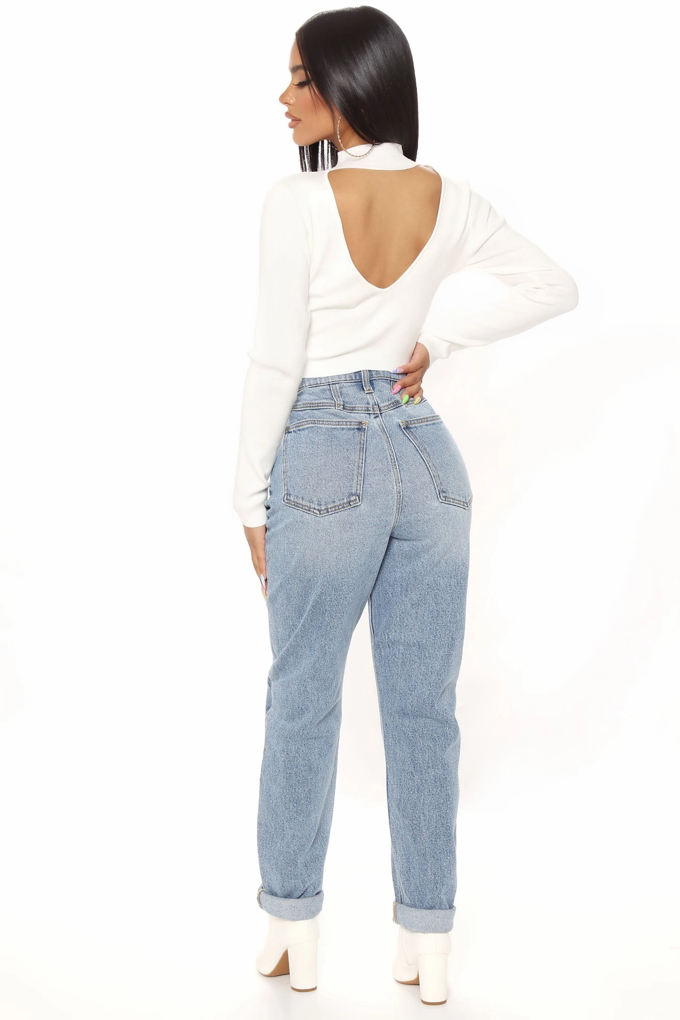 KittenAlarm - Albany Tapered Curvy Roll Cuff Balloon Jeans - Medium Blue Wash