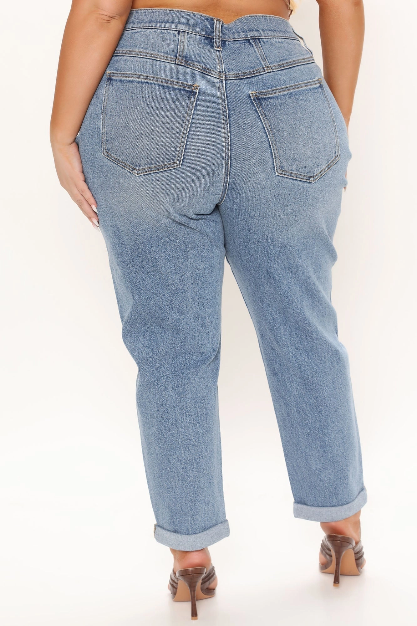 KittenAlarm - Albany Tapered Curvy Roll Cuff Balloon Jeans - Medium Blue Wash