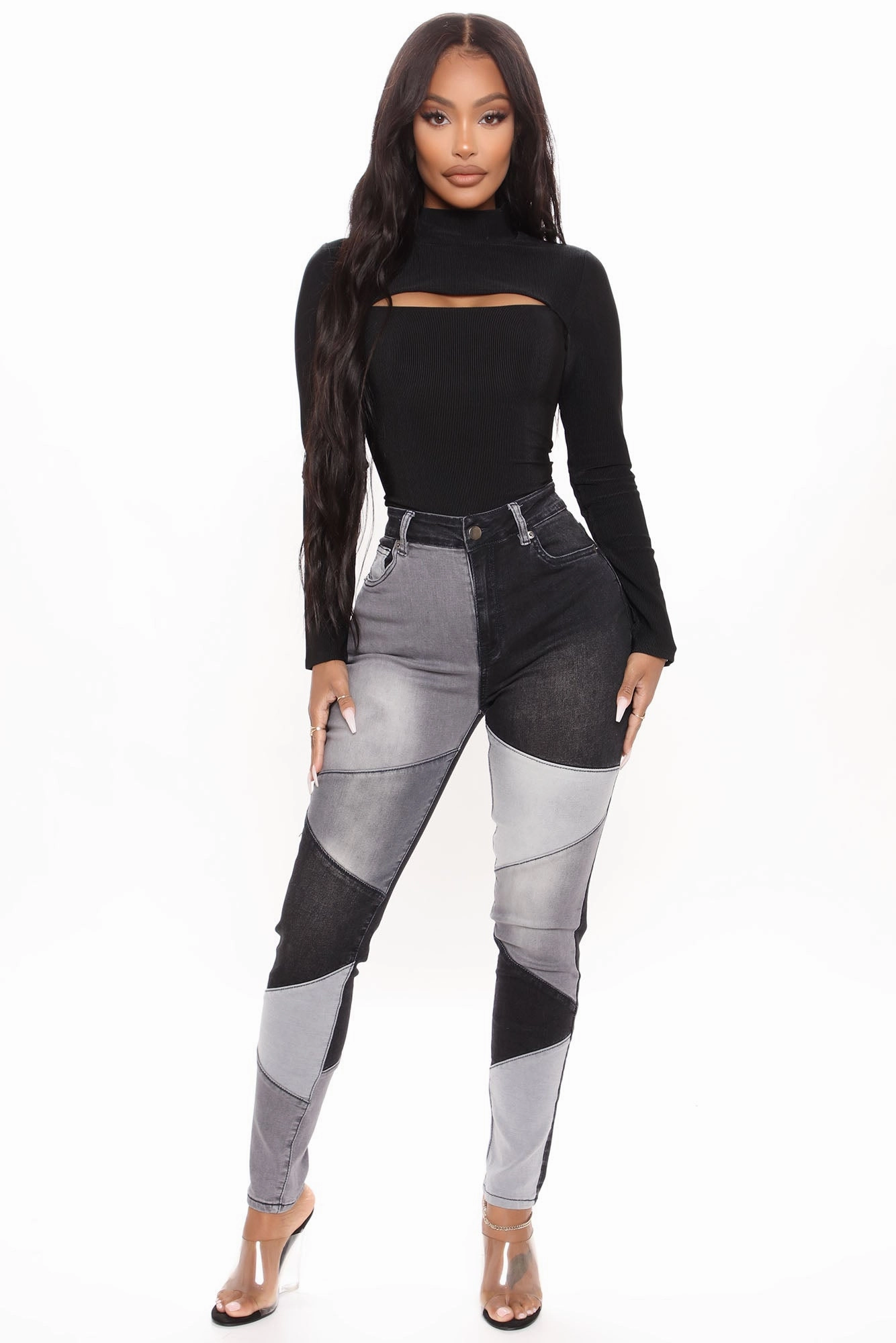 KittenAlarm - All Fixed Up Patchwork Skinny Jeans - Black/combo
