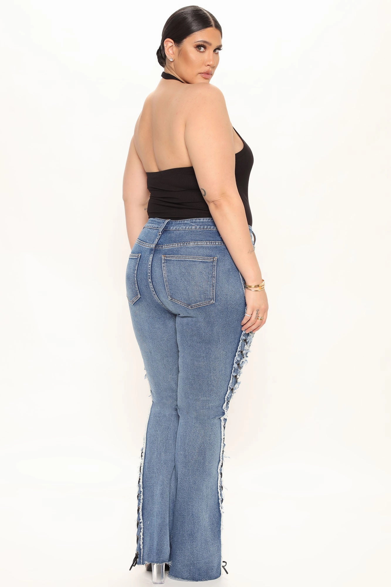KittenAlarm - All Laced Up Mid Rise Bootcut Jeans - Medium Blue Wash