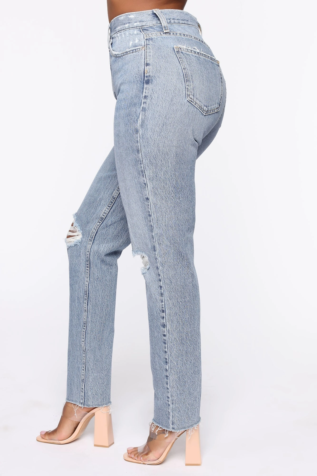 KittenAlarm - All Split Up High Rise Mom Jeans - Medium Wash