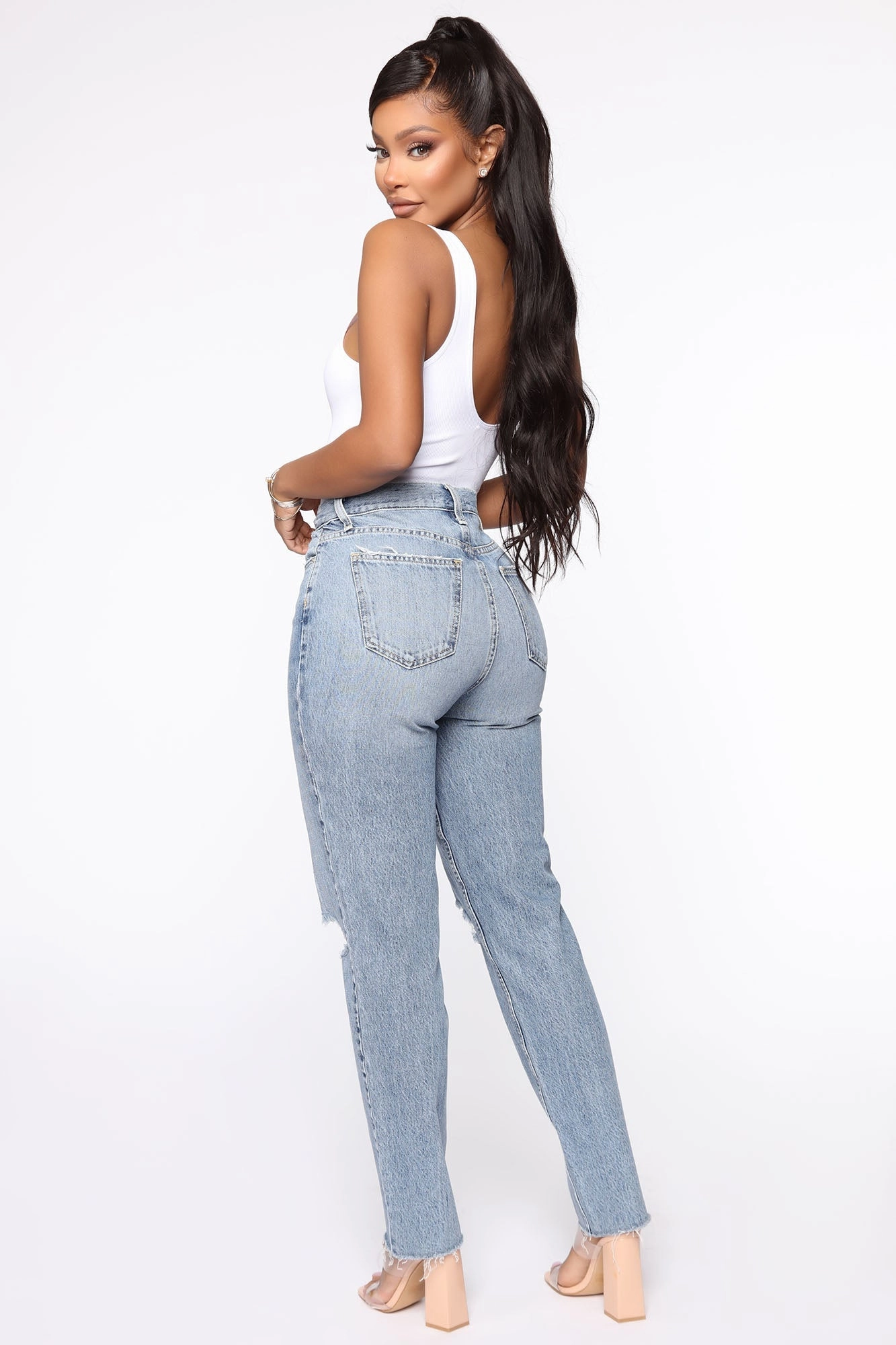 KittenAlarm - All Split Up High Rise Mom Jeans - Medium Wash