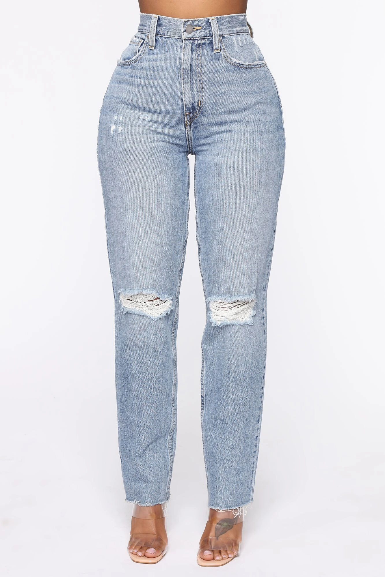 KittenAlarm - All Split Up High Rise Mom Jeans - Medium Wash