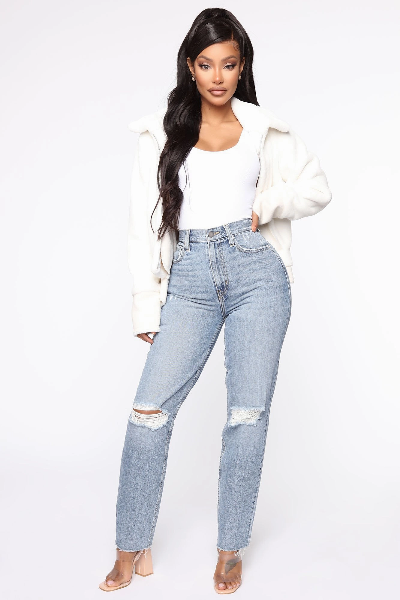 KittenAlarm - All Split Up High Rise Mom Jeans - Medium Wash