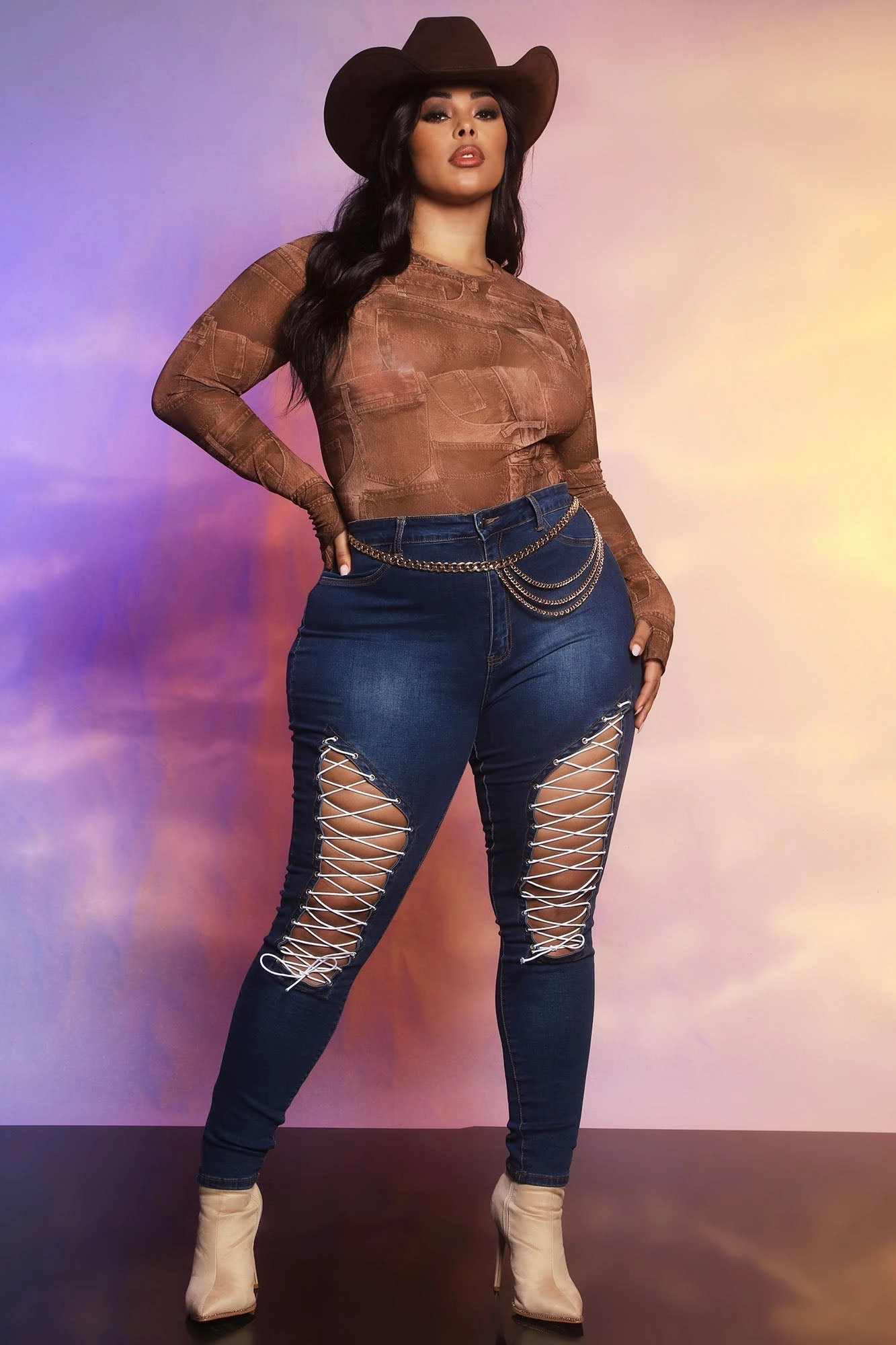 KittenAlarm - All Strung Up Lace Up Skinny Jeans - Dark Wash