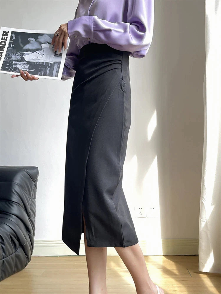 KittenAlarm - Amari High Waist Ruched Detail Wrap Hem Skirt