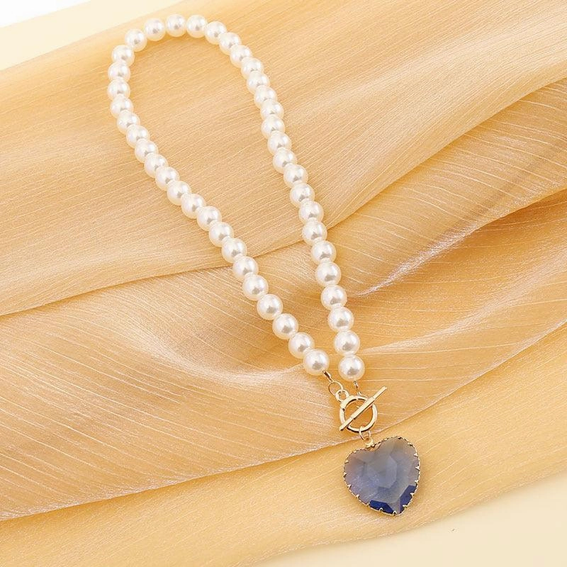 KittenAlarm - Arabella Heart Pendant Pearl Necklace