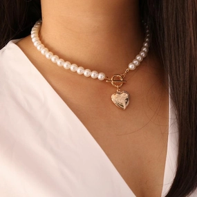 KittenAlarm - Arabella Heart Pendant Pearl Necklace