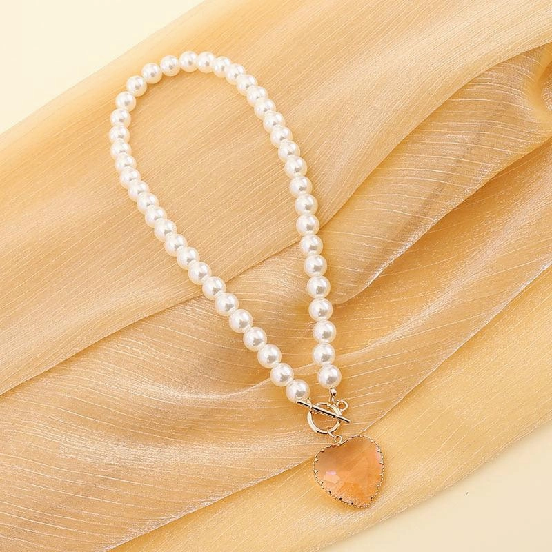 KittenAlarm - Arabella Heart Pendant Pearl Necklace