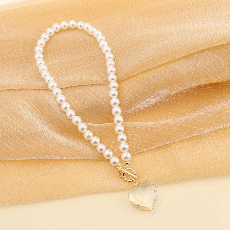 KittenAlarm - Arabella Heart Pendant Pearl Necklace