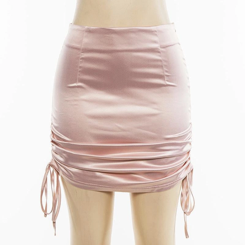 KittenAlarm - Aubree Drawstring Satin Skirt