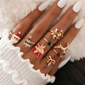 KittenAlarm - Aurora 8-pieces Assorted Christmas Rings Set