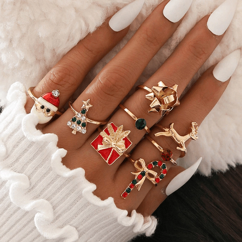 KittenAlarm - Aurora 8-pieces Assorted Christmas Rings Set