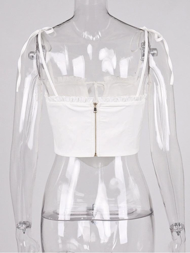KittenAlarm - Betty Spaghetti Strap Pleated Cropped Corset Top