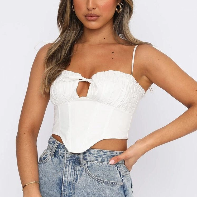 KittenAlarm - Betty Spaghetti Strap Pleated Cropped Corset Top