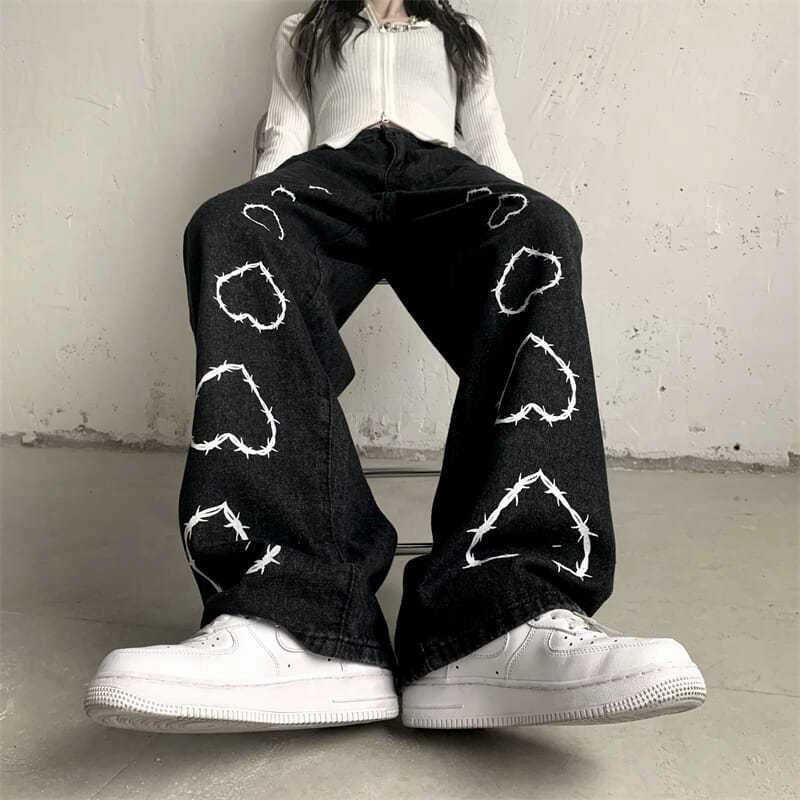 KittenAlarm - Big Love Pattern Casual Wide Leg Pants