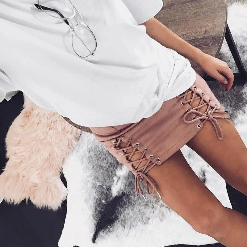 KittenAlarm - Briley Criss Cross Lace Up Mini Skirt