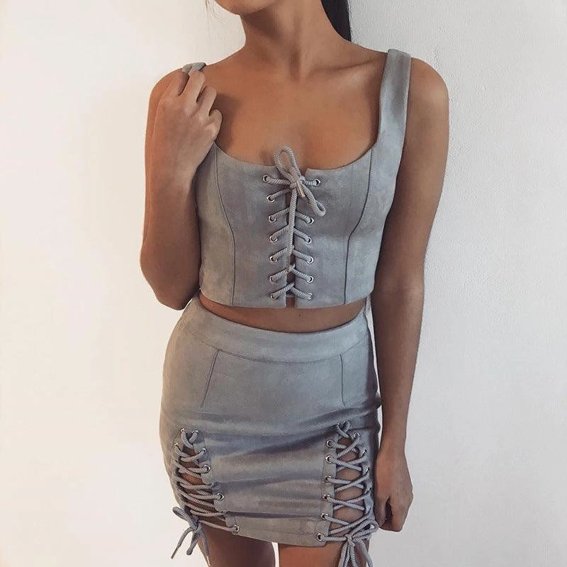 KittenAlarm - Briley Criss Cross Lace Up Mini Skirt